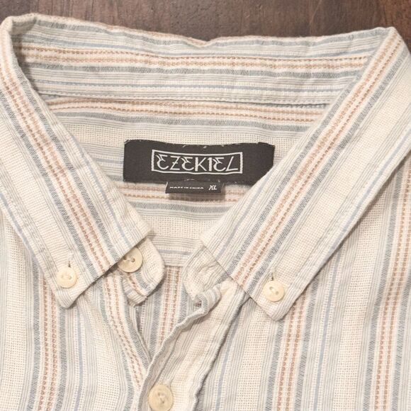 Ezekiel Striped Cotton Button Down Shirt XL | Surf Skater Style | Lightweight - Picture 4 of 7